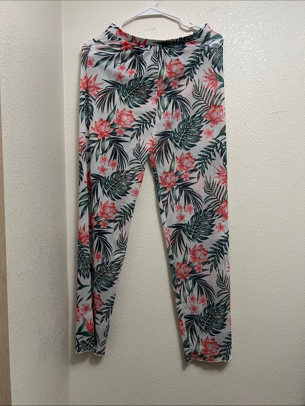 Women’s Floral Tropical Leggings - White with Pink & Green